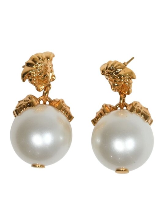 Versace Medusa Pearl Drop Earrings in Oro & Bianco - Picture 2 of 8